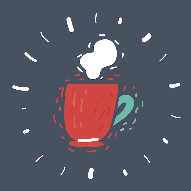 Cartoon vector illustration of Coffee mug icon isolated on dark background.