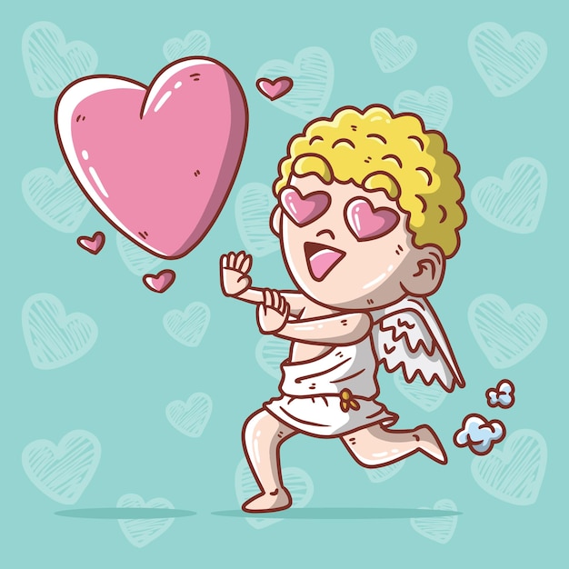 Vector cartoon vector illustration of cute cupid running to get a love