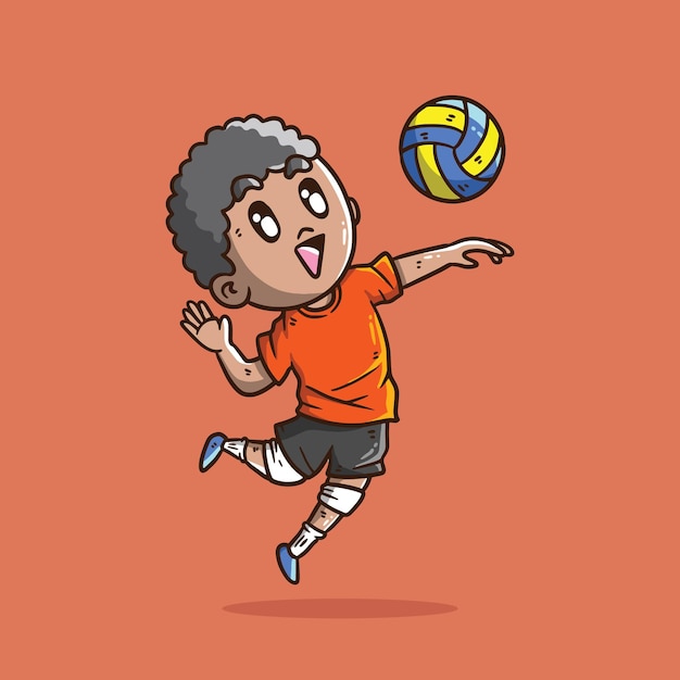 Cartoon vector illustration of Cute Indoor Volleyball player