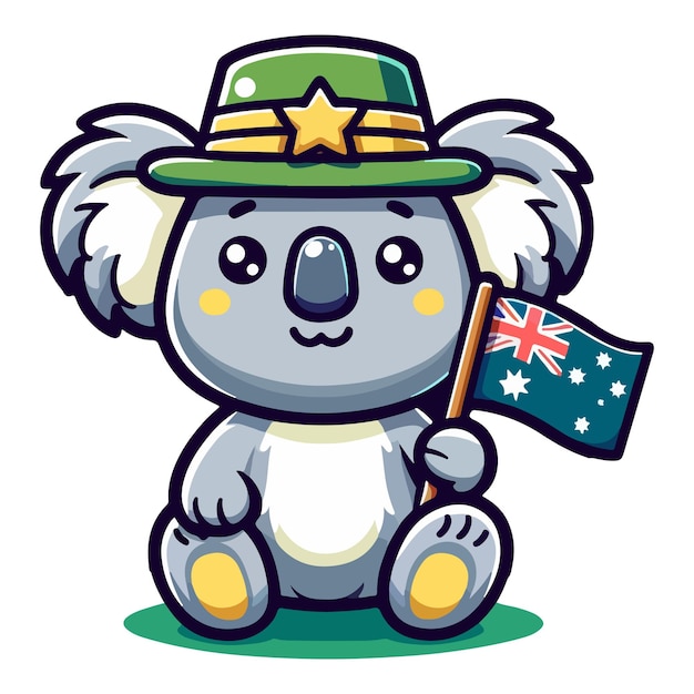 Cartoon vector illustration of a Festive Koala with Australian Flag Celebratory Australia Day