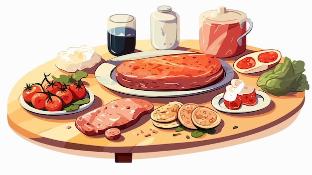 Cartoon Vector Illustration of Food on a Table