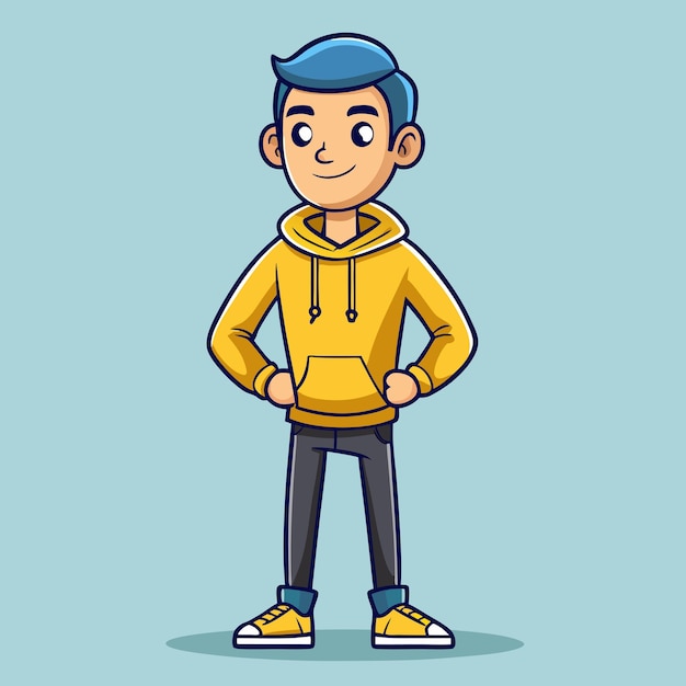 Cartoon Vector Illustration of a Man in Yellow Hoodie and Slim Fit Jeans