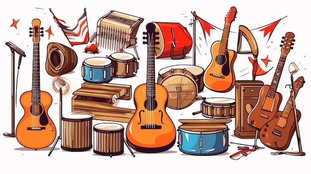 Vector cartoon vector illustration of puerto rican musical instruments