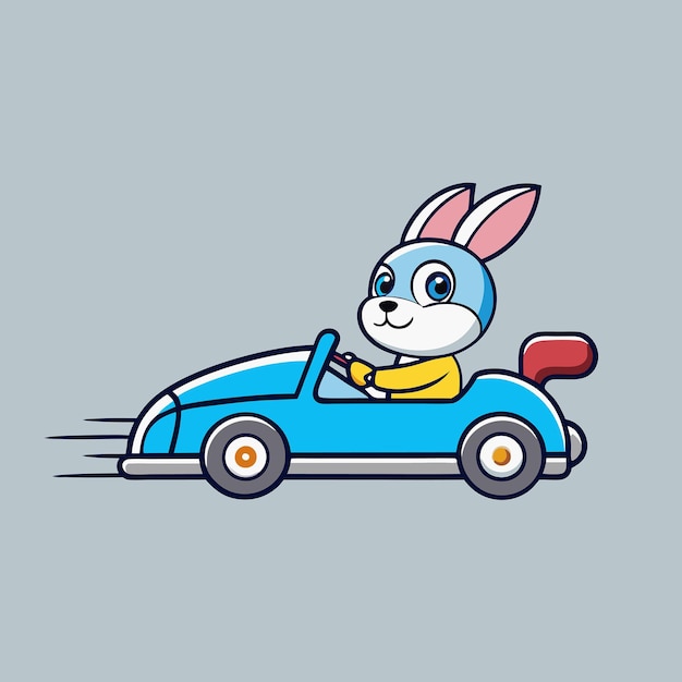 Vector cartoon vector illustration of a rabbit racing vehicle icon