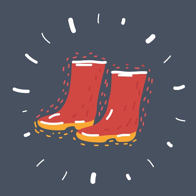 Cartoon vector illustration of Rubber boots icon isolated on dark background. Fishing, fall, autumn symbol.