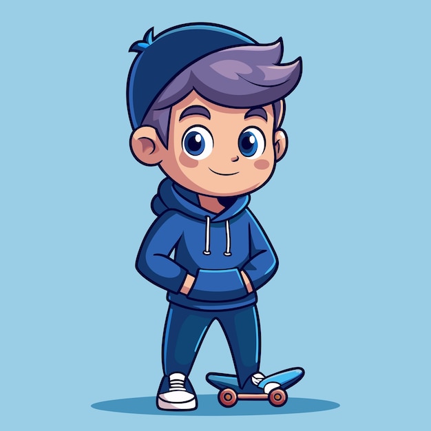 Vector cartoon vector illustration of trendy boy in navy blue hoodie and joggers