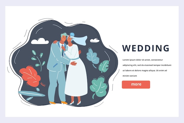 Cartoon vector illustration of Wedding couple Horizontal banner