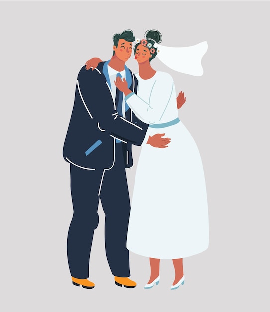 Cartoon vector illustration of wedding couples are kisses bride and groom