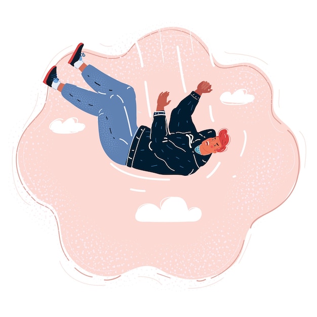 Cartoon vector illustration of young man falling from sky