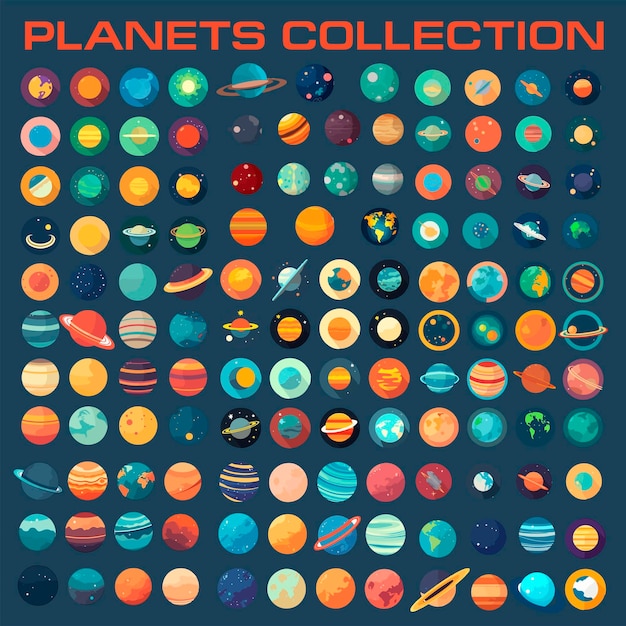 Vector cartoon vector planet collection planet icons set