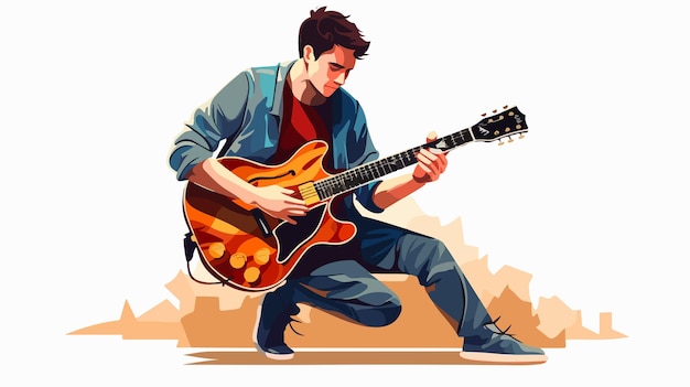 Cartoon Vector of Playing Guitar Music Illustration for Design Projects