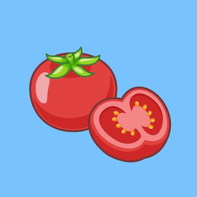 Cartoon vector red tomato whole and sliced