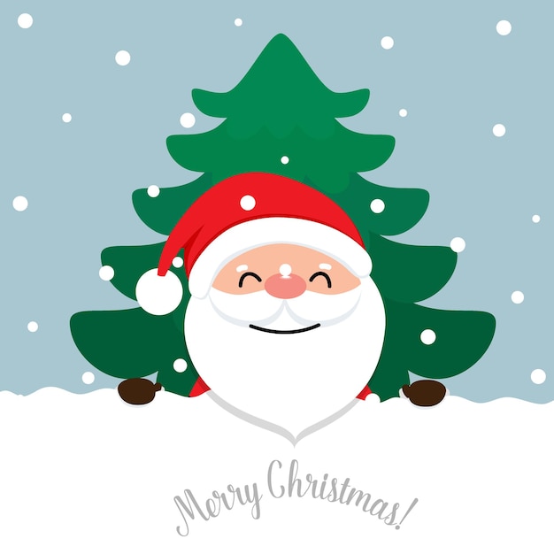 Cartoon vector Santa Claus and decorated christmas tree Holiday background Merry Christmas and Happy