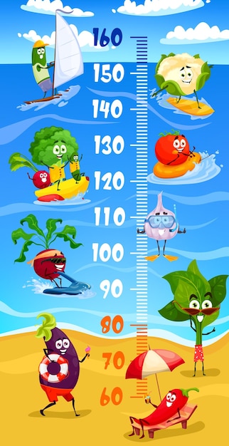 Cartoon vegetable characters on summer vacation