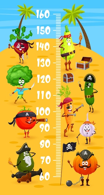 Cartoon vegetable pirates kids height chart meter