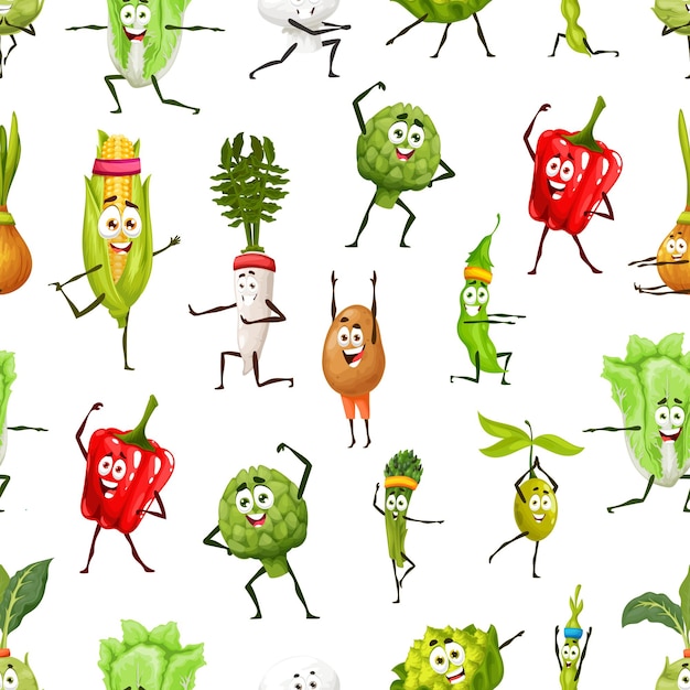 Cartoon vegetable on yoga fitness sport pattern