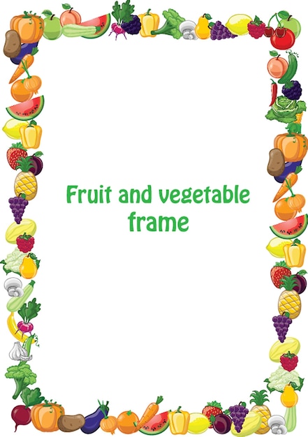 Cartoon vegetables and fruits frame