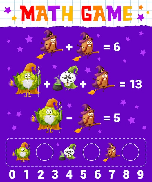 Cartoon vegetables wizard characters math game