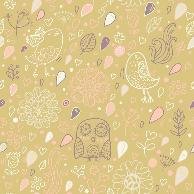 cartoon vintage seamless patterns with birds and butterflies Retro vector backgrounds