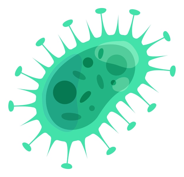 Cartoon virus cell Green contagious infection microbe