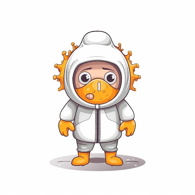 Cartoon virus character wearing personal protective equipment Vector illustration