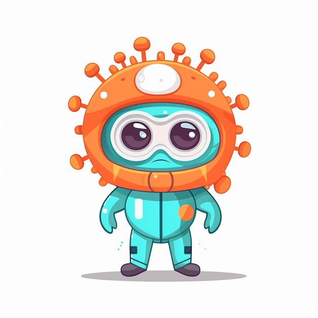 Cartoon virus character wearing personal protective equipment Vector illustration