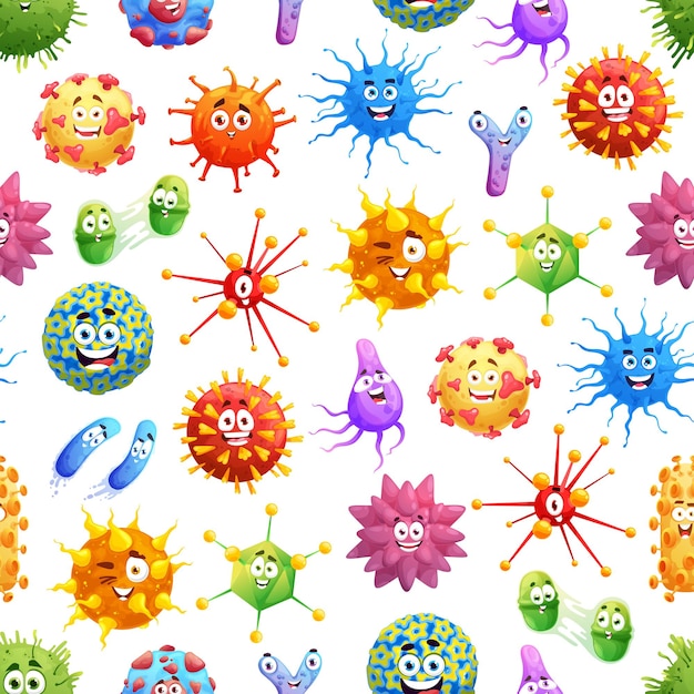 Cartoon virus, microbe, bacteria seamless pattern