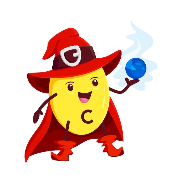 Cartoon vitamin C wizard character ascorbic acid