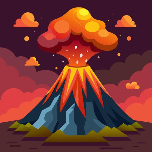 Vector a cartoon of a volcano with a cloud on it