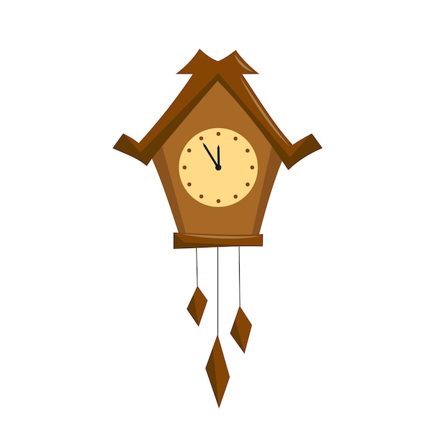 Cartoon wall clock with cuckoo Antique Christmas clock Antique watch Toy Flat vector illustration