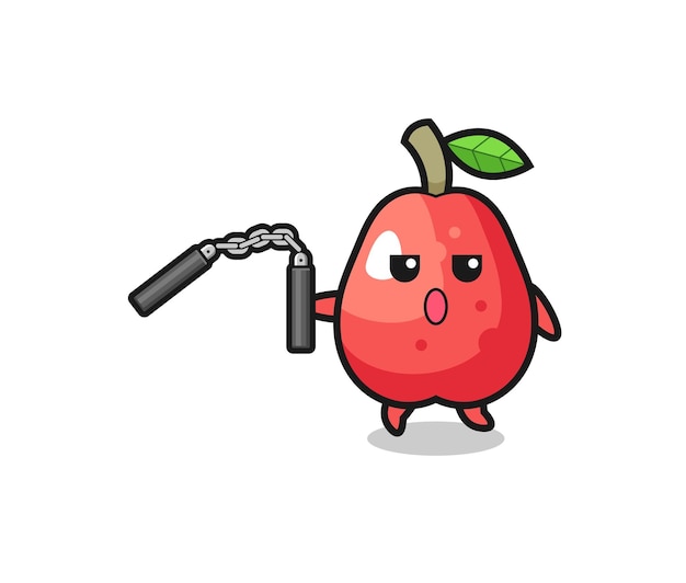 Cartoon of water apple using nunchaku