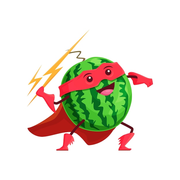 Cartoon watermelon fruit superhero character