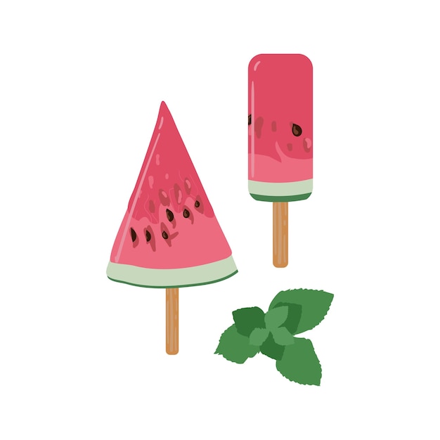 Cartoon watermelon ice cream isolated on white background