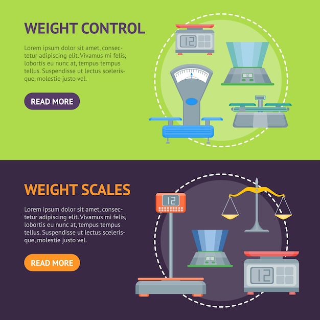 Cartoon Weight Scales Banner Horizontal Set Vector