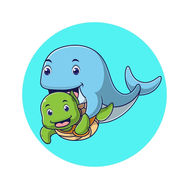 Cartoon whale with cute turtle