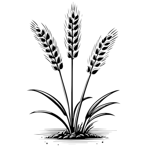 cartoon wheat monochrome outline drawing realistic tattoo painting on transparent background