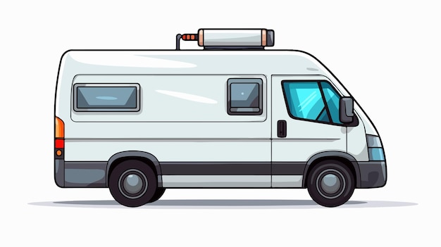 a cartoon of a white van with a blue top and a red light on the top