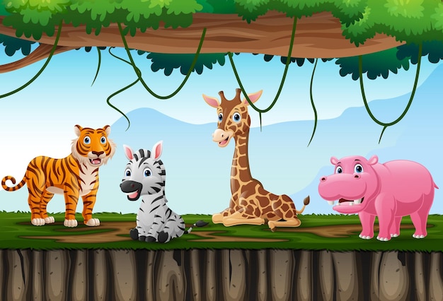 Cartoon wild animals in the jungle