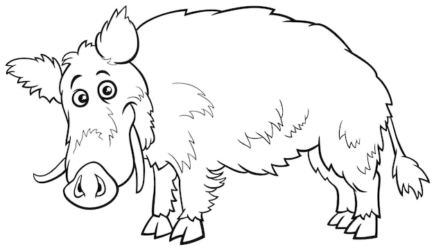 Cartoon wild boar funny animal character coloring page