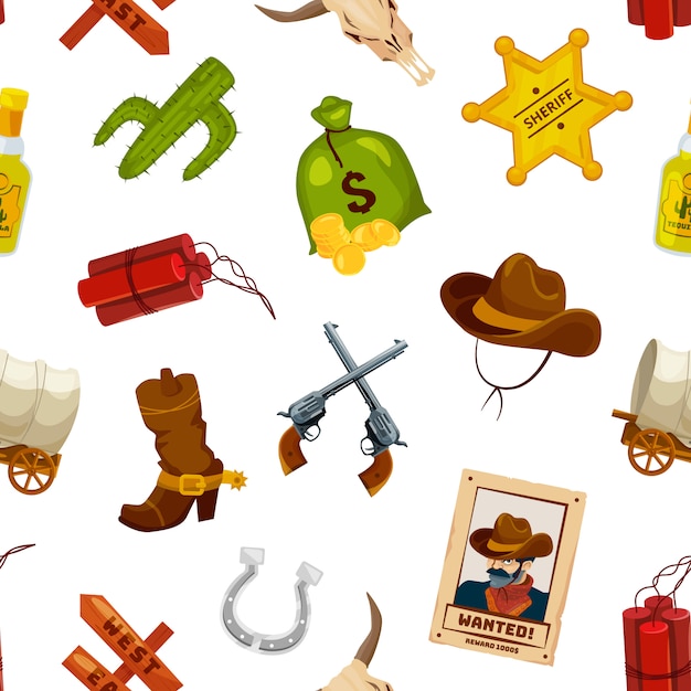  cartoon wild west elements pattern or  illustration