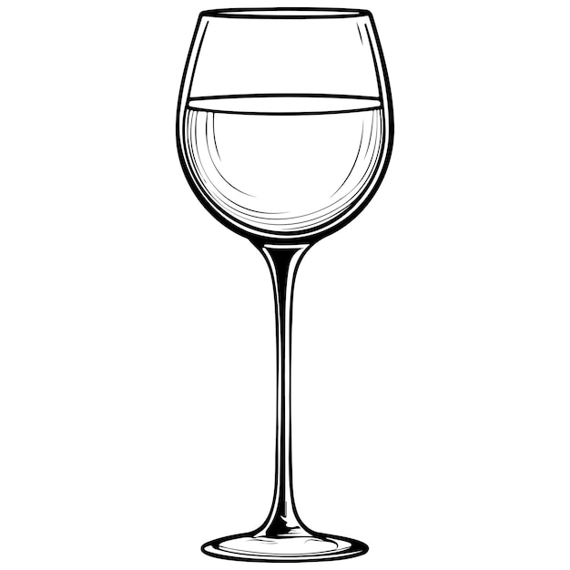 cartoon wine glass ink hand drawn line illustration transparent background