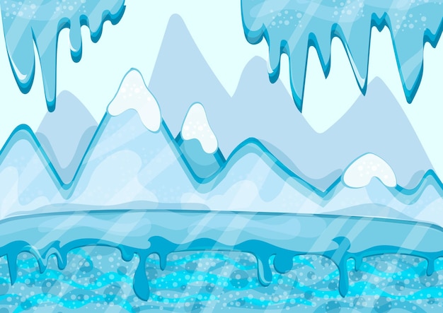 Cartoon winter landscape with iceberg and ice - vector nature background for games