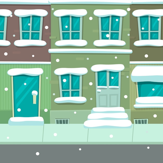 cartoon winter town house scene background template