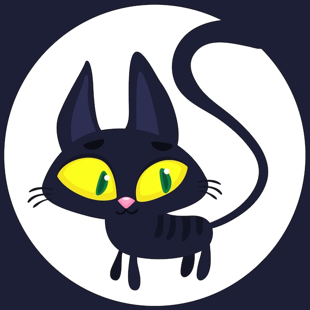 Cartoon witch black cat Halloween funny cat illustration Vector