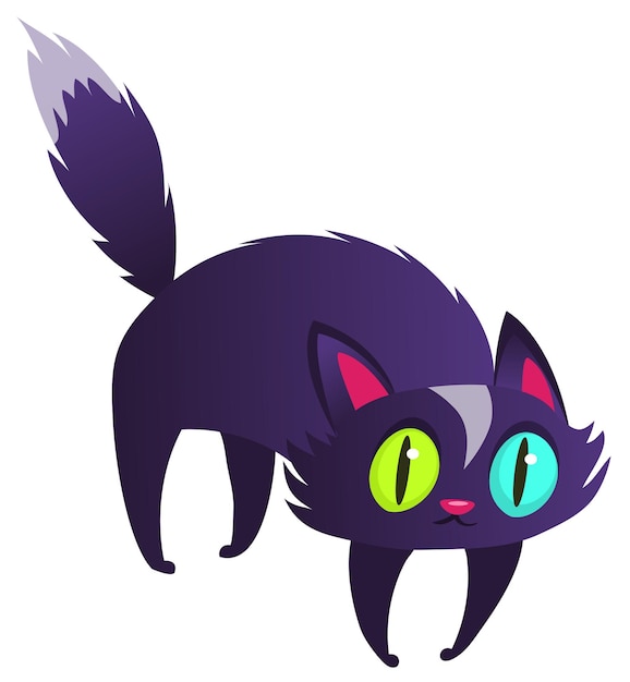 Cartoon witch black cat Halloween funny cat illustration Vector