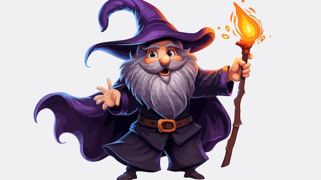 Vector cartoon wizard merlin with beard magician man for halloween