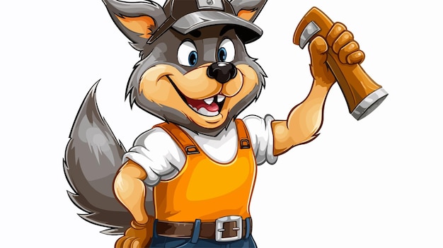 Cartoon Wolf Handyman Carpenter Mascot Character