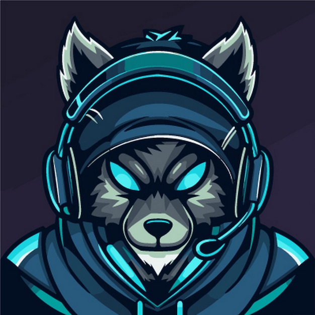 Vector a cartoon of a wolf with headphones and a mask of headphones