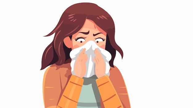 a cartoon of a woman blowing her nose with a tissue in her hand