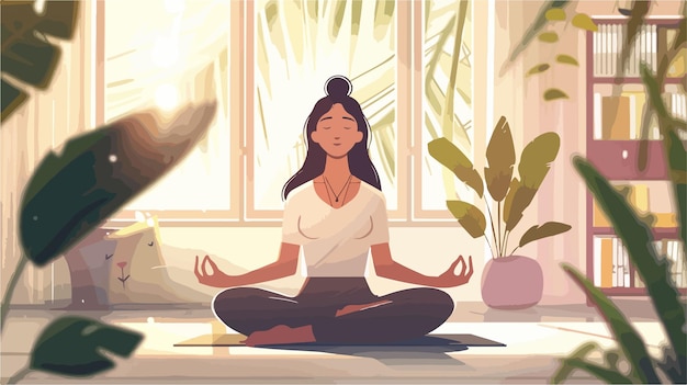 a cartoon of a woman doing yoga in front of a window